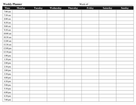 Weekly Calendar With Times Template Devan Stafani