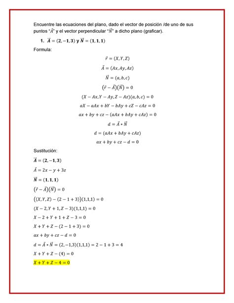 Instituto Politecnico Naciona C Vectorial 5 Encuentre Las Ecuaciones