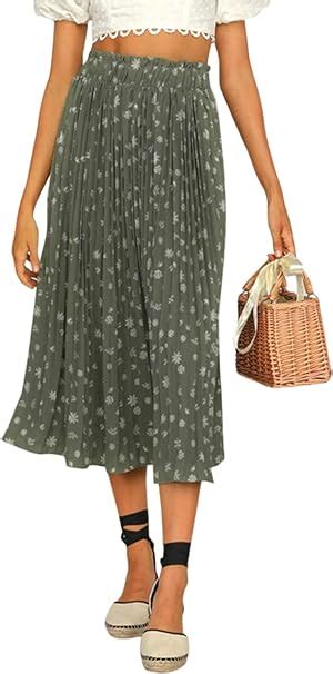 Miessial Damen Chiffon Hohe Taille Plissee Midi Röcke Boho Blumendruck