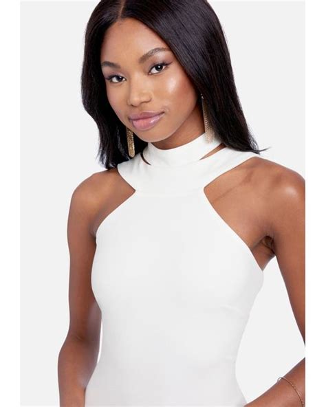 Bebe Halterneck Bodycon Midi Dress In White Lyst