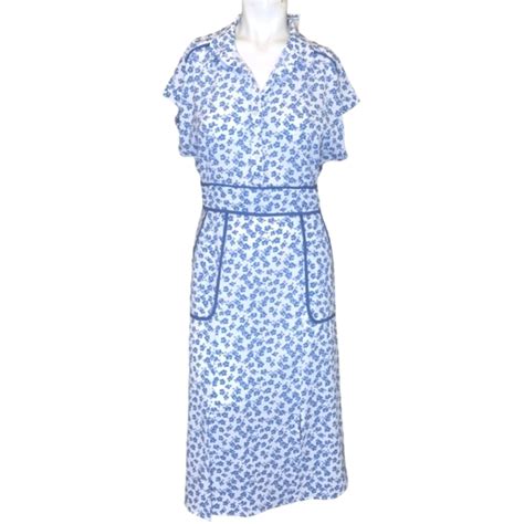 Monteau Dresses Monteau Dress Size Medium White Blue Floral Cap