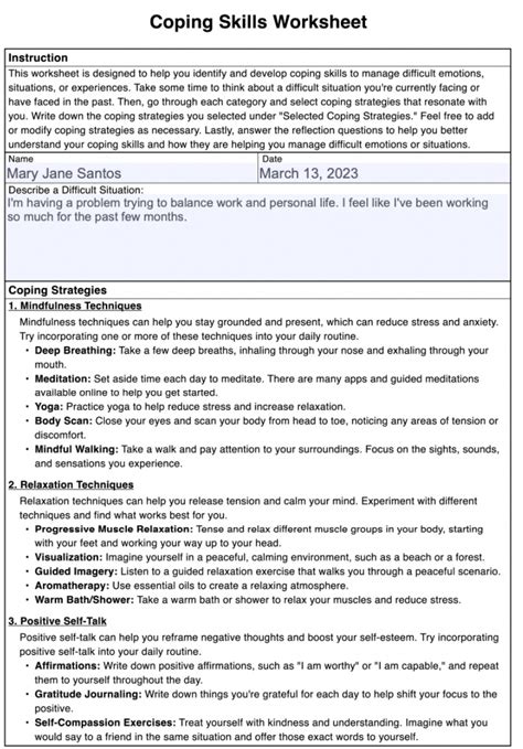 Free Printable Coping Skills Worksheets For Adults