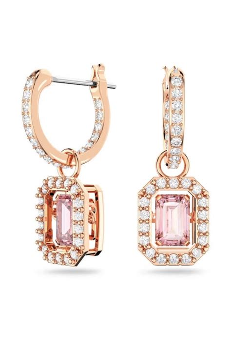 Swarovski Millenia Drop Earrings Octagon Cut Pink Rose Gold Tone