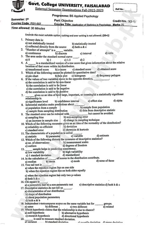 Psy 507 Application Of Statistics In Psychology Bs Applied Psychology