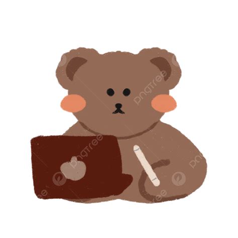 Korean Bear Stickers Hd Transparent Korean Cute Bear With Laptop