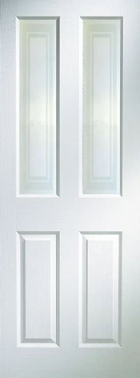 4 Panel Etched Frosted Glazed Primed White Woodgrain Effect Internal