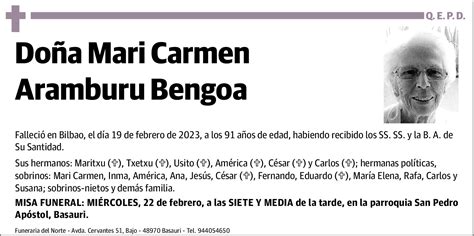 Mari Carmen Aramburu Bengoa Esquela El Correo