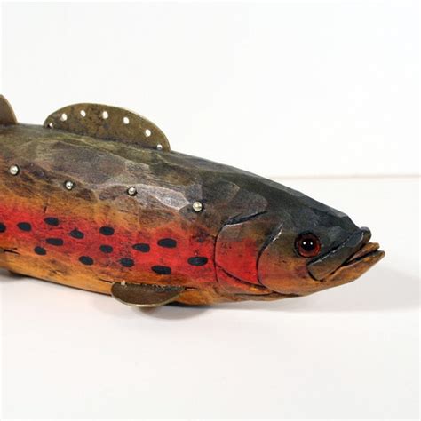 PRIMITIVE RAINBOW TROUT Folk Art Fish Decoy Wood Carving By