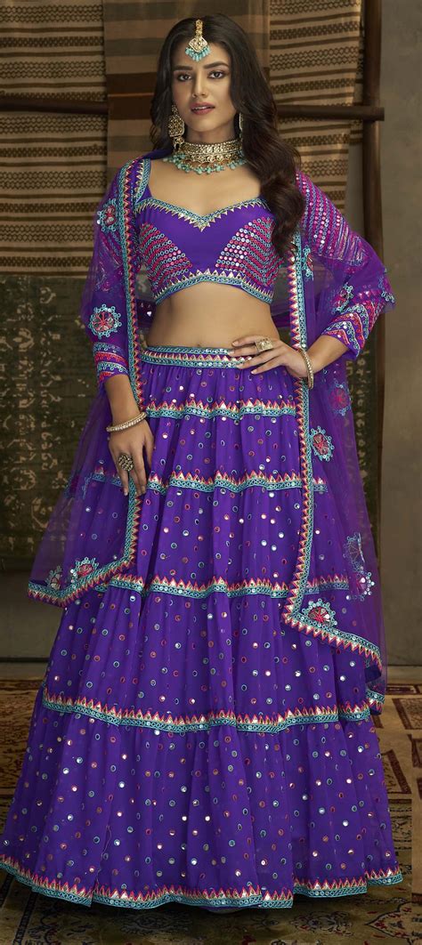 Mehendi Sangeet Reception Purple And Violet Color Georgette Fabric