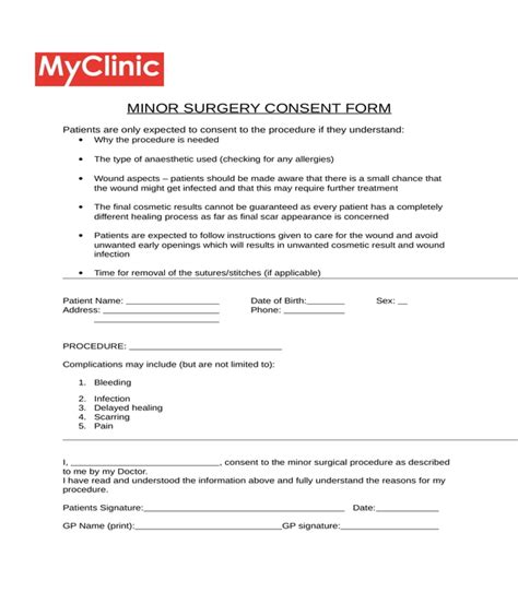 Surgery Surgical Consent Form Template