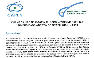 CEPEAD CENTRO DE PESQUISA EM EDUCAÇÃO A DISTÂNCIA CHAMADA UAB PARA