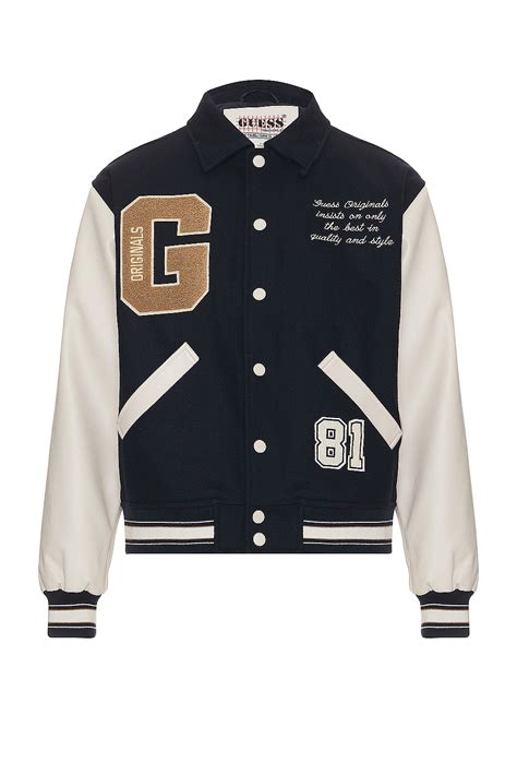 Guess Originals Ivan Letterman Jacket In Uniform Blue Revolve