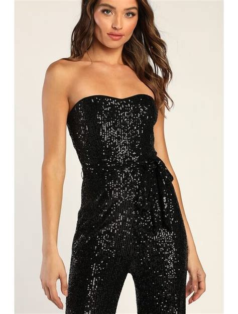 Buy Lulus Flirty Moves Black Sequin Strapless Wide Leg Jumpsuit Online Topofstyle