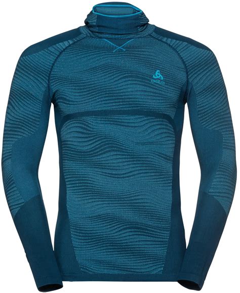 Odlo Men S Blackcomb Long Sleeve Base Layer Top With Face Mask Poseidon