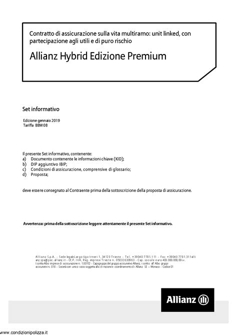 Allianz Allianz Hybrid Edizione Premium Set Informativo Modello Nd Edizione 01 2019 50p