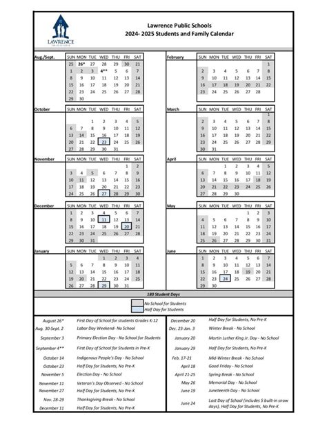 Lawrence Public Schools Calendar 2024-2025 (Massachusetts)