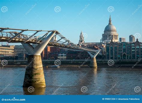 A View Of London Millenium Bridge And St Paul`s Cathedral From Bankside