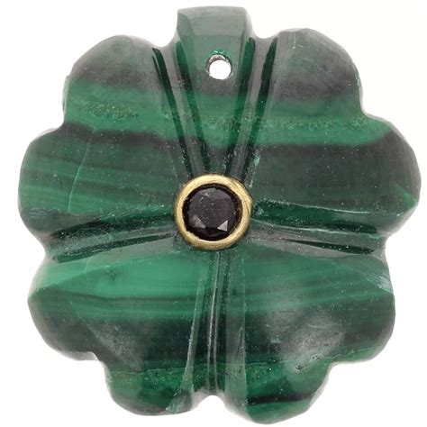 Pendentif trèfle 21 mm pierre gemme avec serti Doré Or fin Malachite