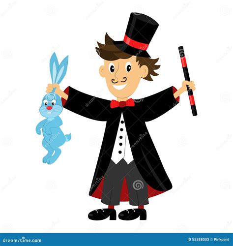 Vector Cartoon Character Magician Holding A Magic Wand And A Rabbit