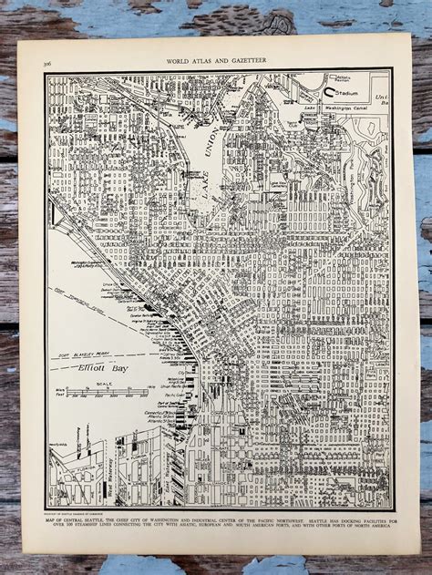 Antique Map Of Seattle Seattle City Map 1937 Historical Etsy