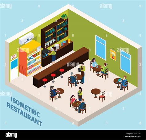 Restaurant Bar Or Cafe Interior Isometric Design For Good Quality Food