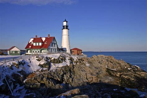 Portland Head Lighthouse, Maine on Cape Elizabeth, at the approach to ...