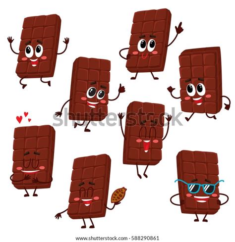 Set Cute Funny Chocolate Bar Characters Stock Vector Royalty Free