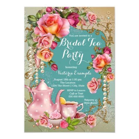 Rose Pearl Bridal Tea Party Invitation Bridal Tea Invitations Pink