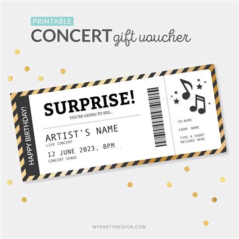 Concert Ticket Template T Voucher Personalized Event Certificate Surprise Birthday T