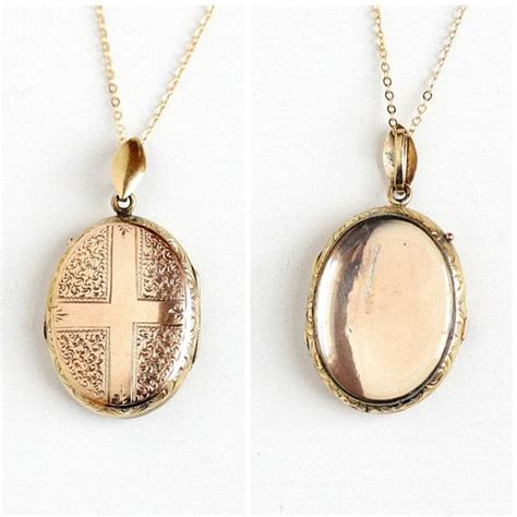 Sale Antique Cross Locket 14k Rosy Yellow Gold Clear Photo Etsy