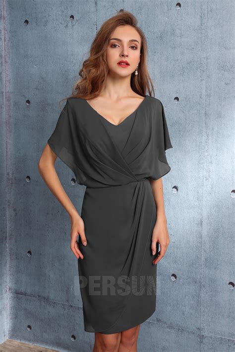 Robe Cocktail Mariage Courte Drapé En Mousseline Avec Cape Jmrouge Fr