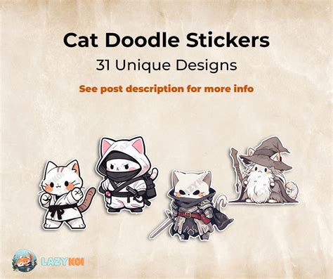 Cat doodle stickers, Hobbies & Toys, Stationary & Craft, Art & Prints ...