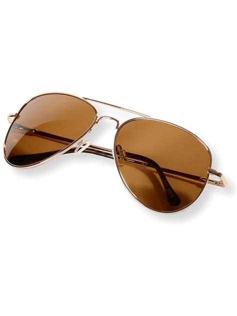 A Pair Of Gold Frame Brown Aviator Sunglasses Unisex Uv400 Protection