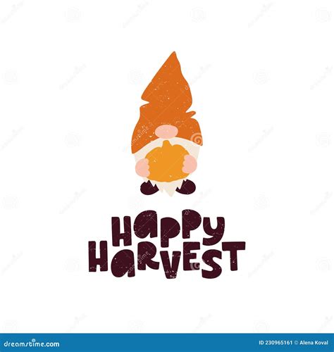 Happy Harvest Hand Drawn Lettering Phrase With Autumn Harvest Symbols