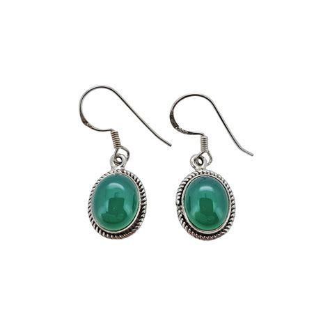 Green Onyx Silver Hook Earrings Amberman Baltic Amber 925 Silver