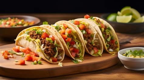 Tacos Mexicanos De Carne Mo Da Em Mesa De Madeira Foto Premium