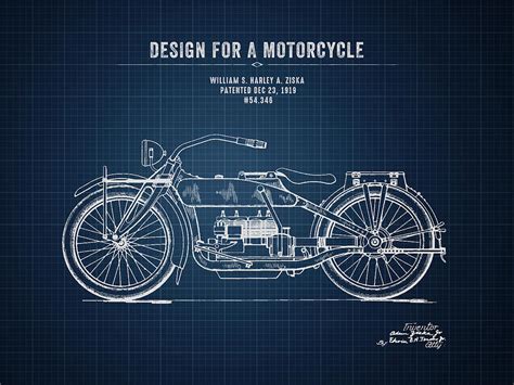 1919 Harley Davidson Design for a Motorcycle - Dark Blueprint Digital ...