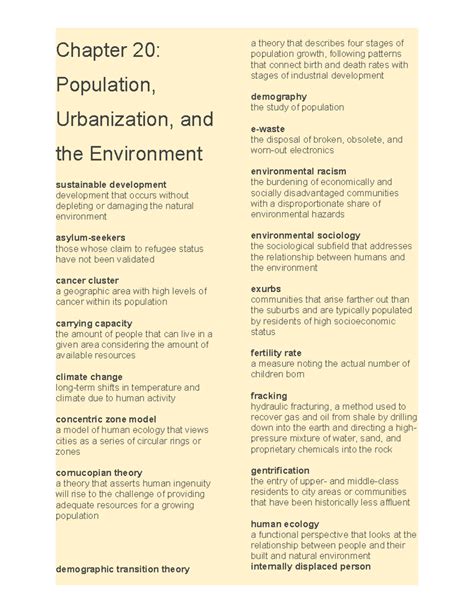 Ch 20 Key Terms Chapter 20 Population Urbanization And The Environment Vocab Chapter 20