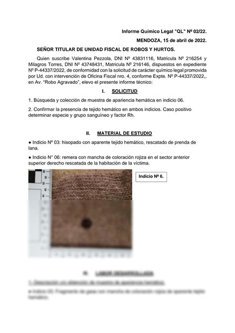 SOLUTION Ejemplo Informe Quimico Forense Sobre Sangre Studypool