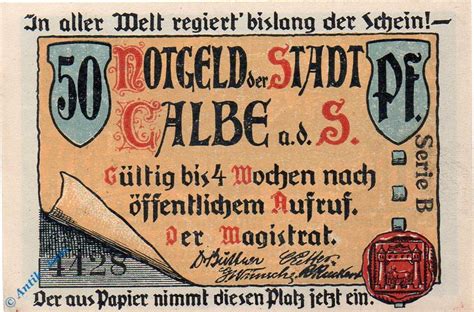 Seriennotgeld Deutschland O D Notgeld Calbe Saale Pfennig Schein