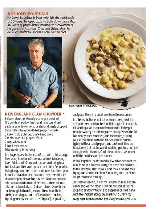 Anthony Bourdain S Recipe For New England Clam Chowder Favorite Recipes Dinner Chowder