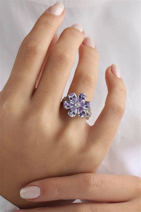 Sterling Silver Lilac Flower Ring Of Hande Ercel Carat Cz