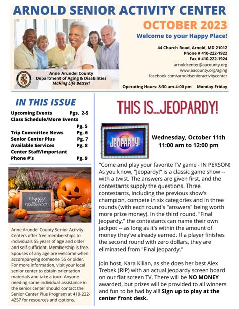 Arnold Senior Activity Center October Newsletter