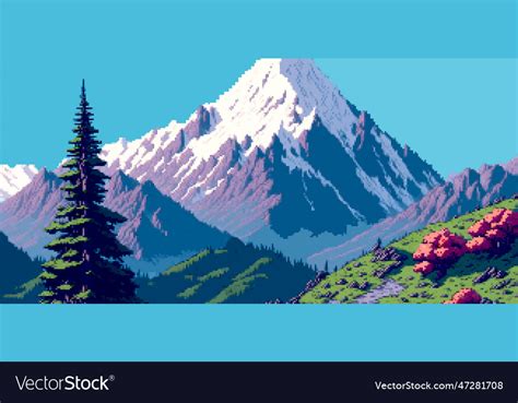 Landscape 8bit pixel art summer natural Royalty Free Vector