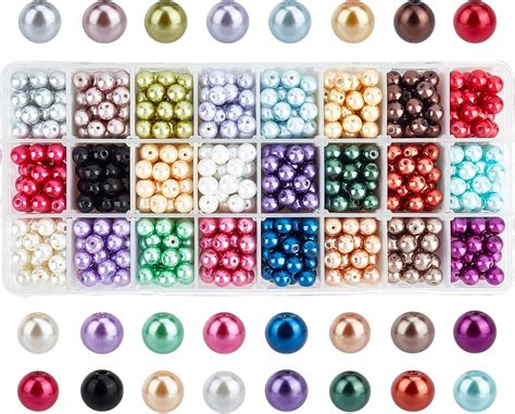 Ph Pandahall 600pcs 24 Color Glass Pearl Beads 8mm Environmental Dyed Pearlized