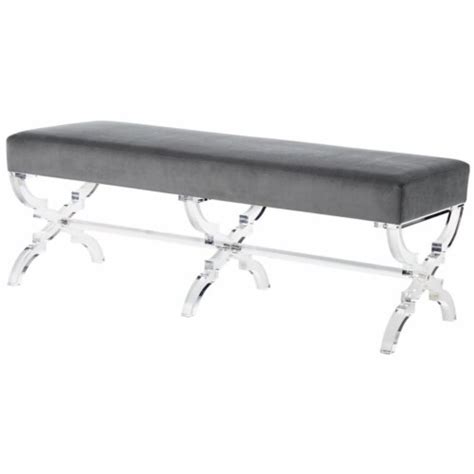 Posh Living Brayden Velvet Acrylic X Leg Bench Grey 1 Kroger