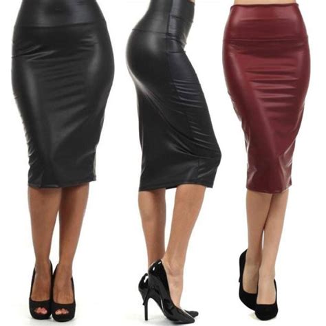 Plus Size High Waist Faux Leather Pencil Skirt Black Skirt 12 Colors Xs