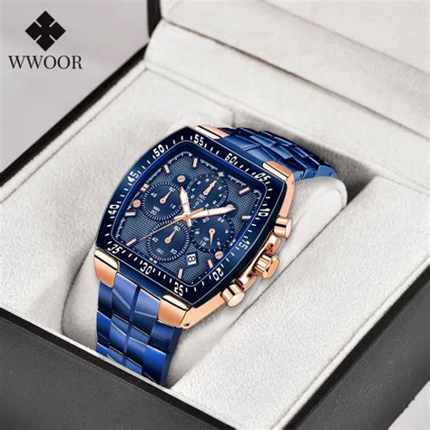 Wwoor Men Square Sports Luminous Watches Fashion Men Luxury Gold Square