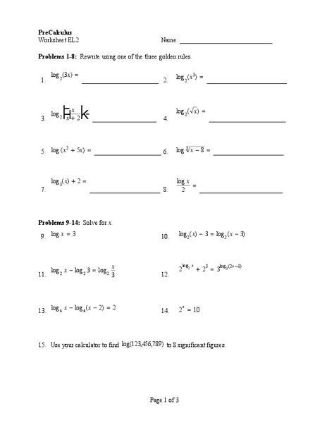 Logarithms Worksheet For 11th 12th Grade Lesson Planet