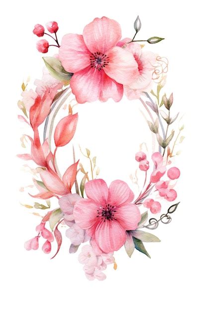 Premium Ai Image Watercolor Illustration Of A Flower Wreath In Pink